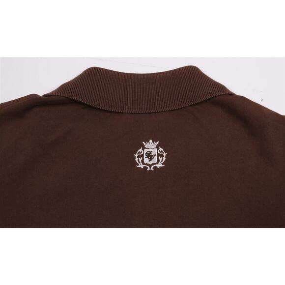 Domenico Vacca Brown Long Sleeve Polo Shirt Huge Logo Men's XXL - Picture 6 of 7